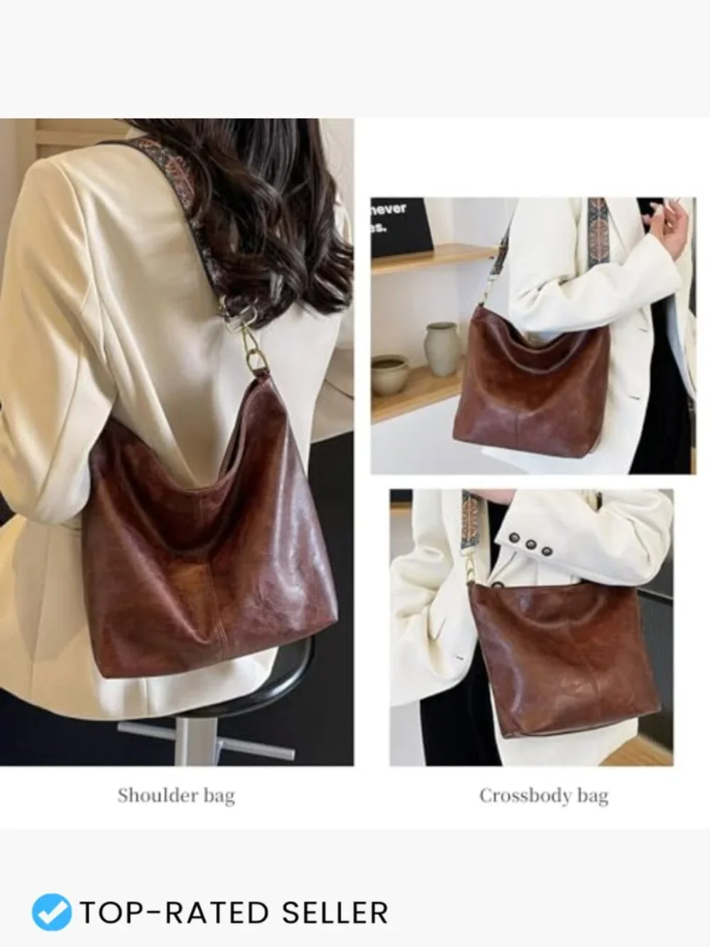 Crossbody Bag Hobo Shoulder Purse Vegan Leather Large Capacity Tote Guitar Strap